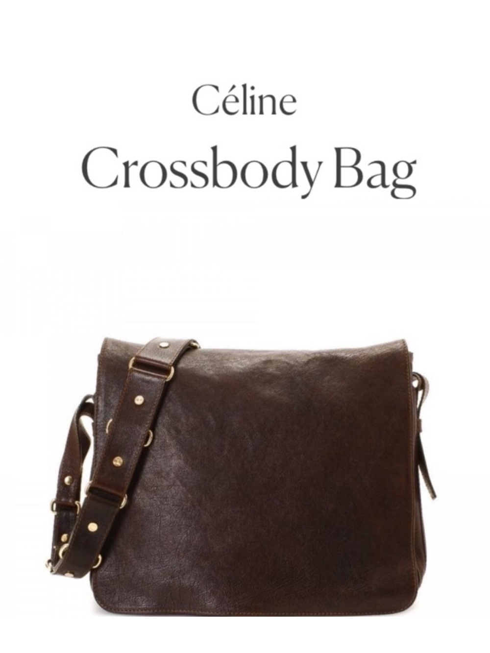 Celine Dark Brown Leather Crossbody Bag with Studded Strap